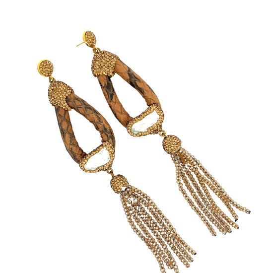 Camel Exotic Python Long Statement Earring - Born To Glam