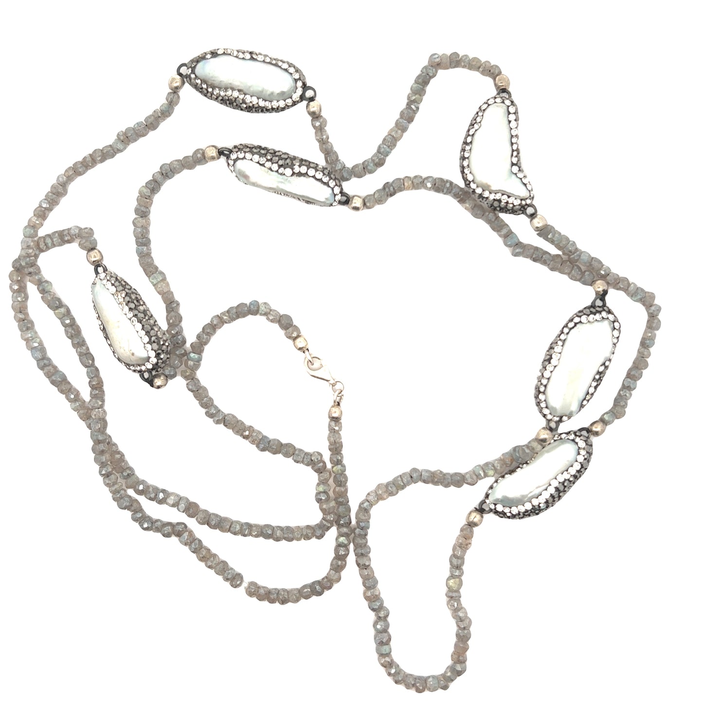 Load image into Gallery viewer, Grey Pearl Crystal Elegance Long Necklace - Born To Glam
