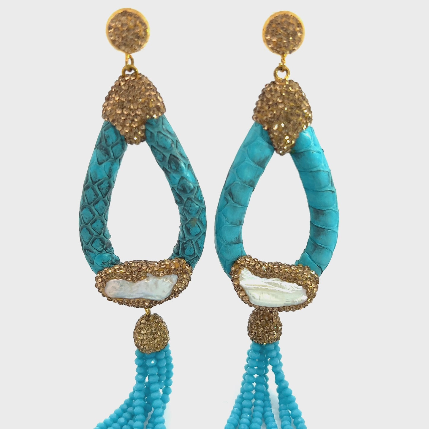 Load and play video in Gallery viewer, Blue Exotic Python Long Statement Earring
