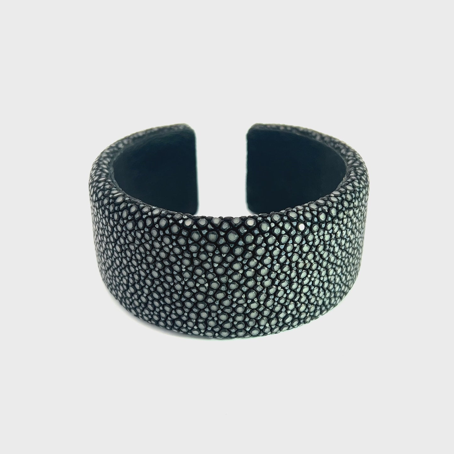 Load and play video in Gallery viewer, Black Shagreen Leather Cuff
