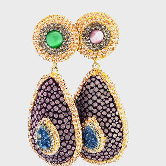 Load and play video in Gallery viewer, Shagreen Multicolor Gemstone Earring
