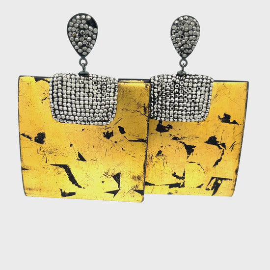 Load and play video in Gallery viewer, Gold Wooden Square Sterling Silver Earring

