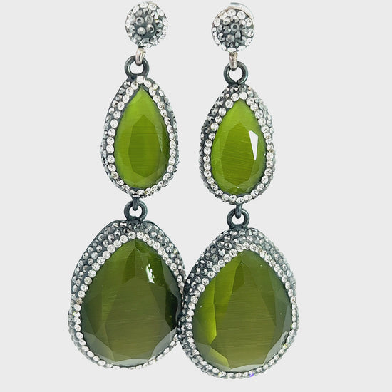 Load and play video in Gallery viewer, Olive Green Tourmaline Sterling Silver Earring
