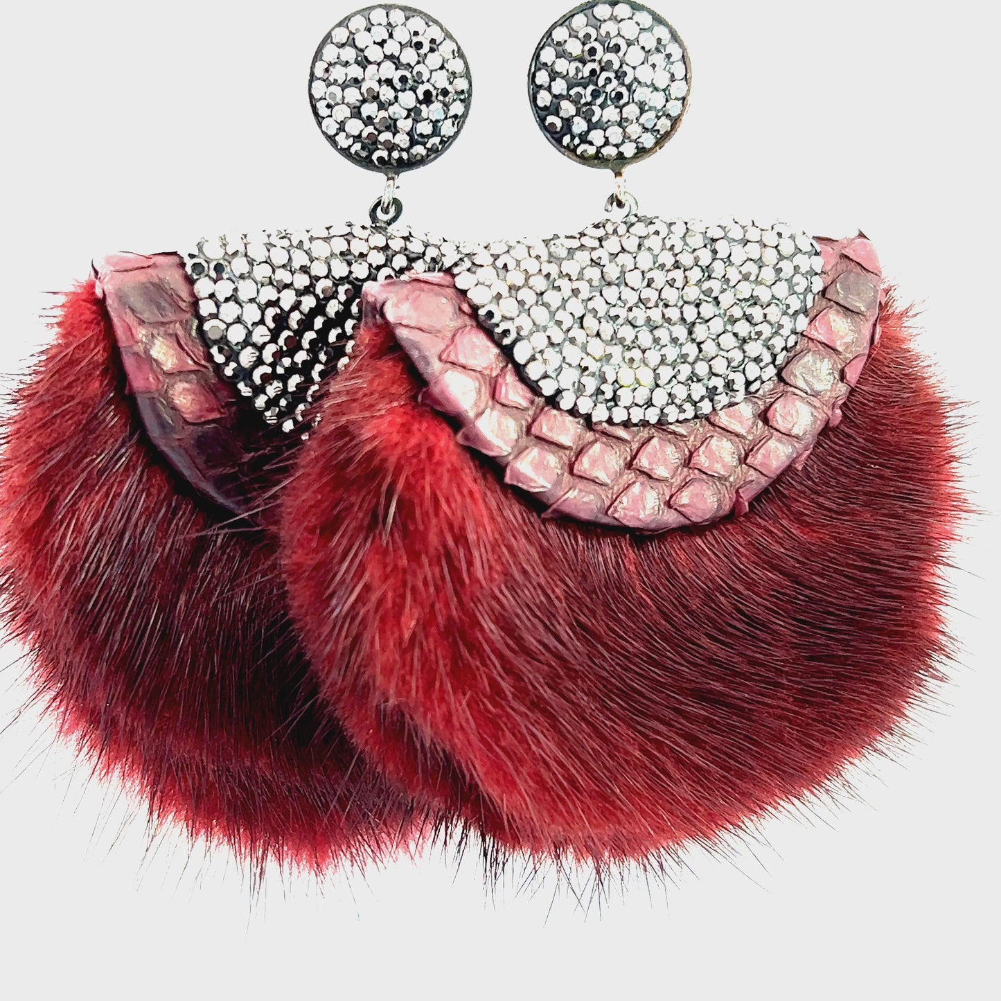 Load and play video in Gallery viewer, Burgundy Luxe Fur and Crystal Sterling Silver Earring
