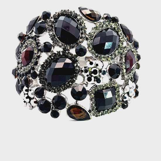 Load and play video in Gallery viewer, Black Large Crystal Cuff Bracelet

