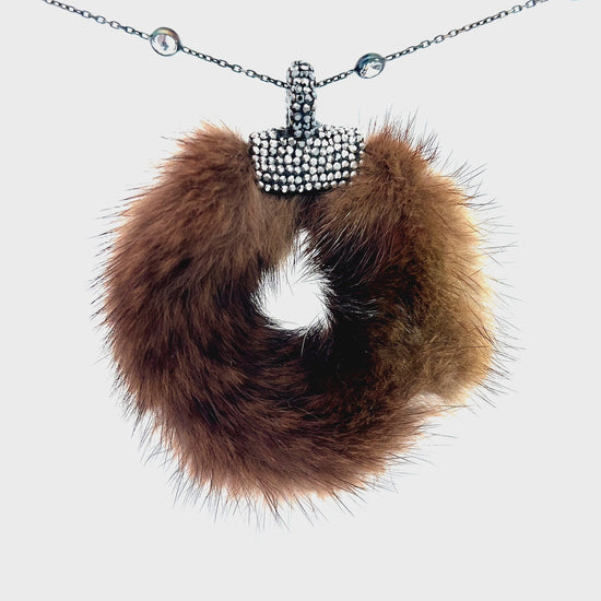 Load and play video in Gallery viewer, Brown Fur Pendant Sterling Silver Necklace
