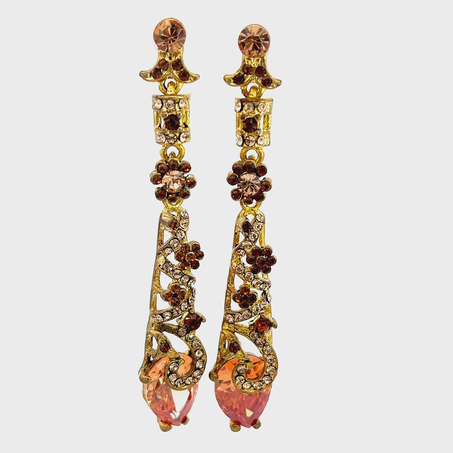 Load and play video in Gallery viewer, Champagne Crystal &amp;amp; Gold CZ Drop Earrings
