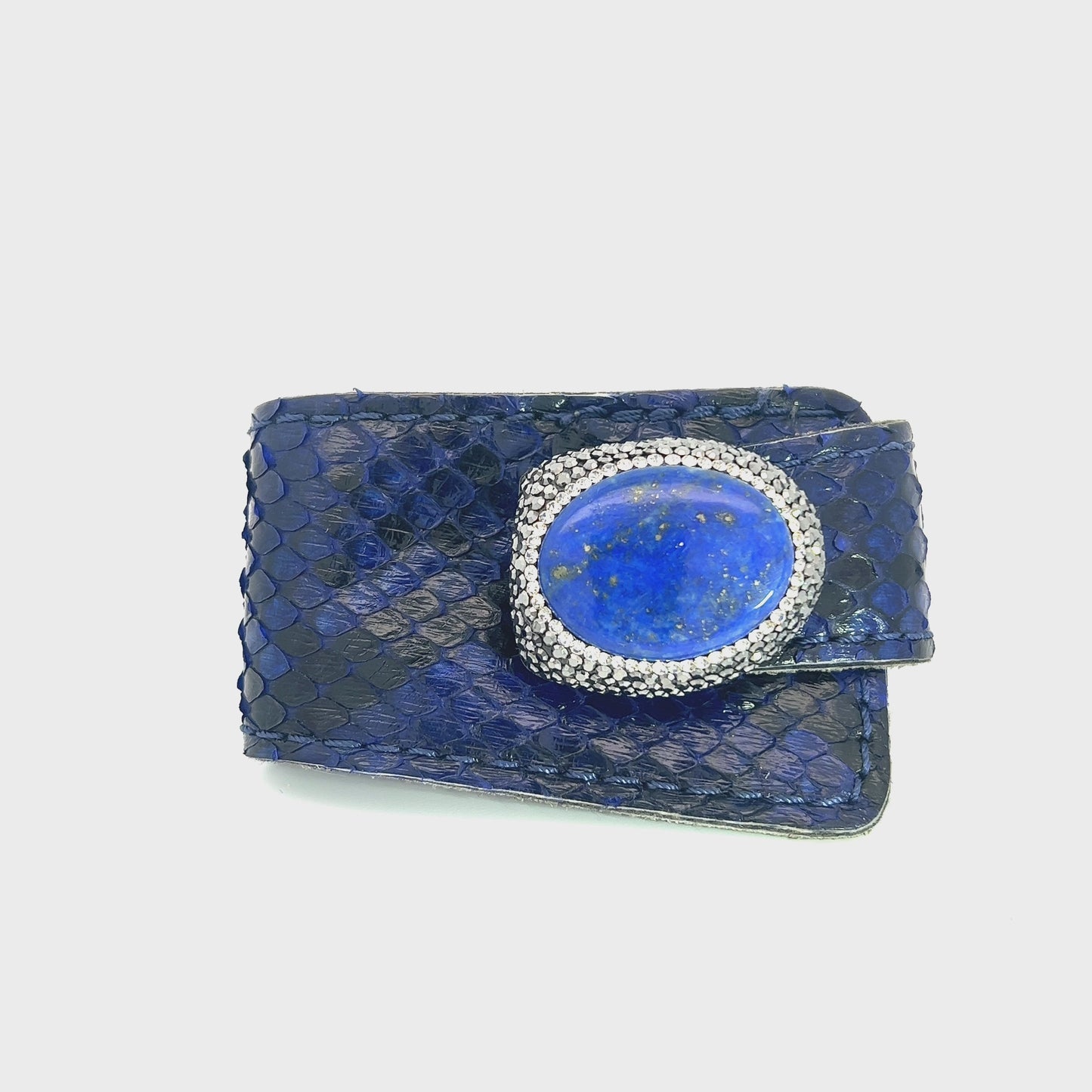 Load and play video in Gallery viewer, Royal Blue Snakeskin Leather Wraparound Gemstone Bracelet
