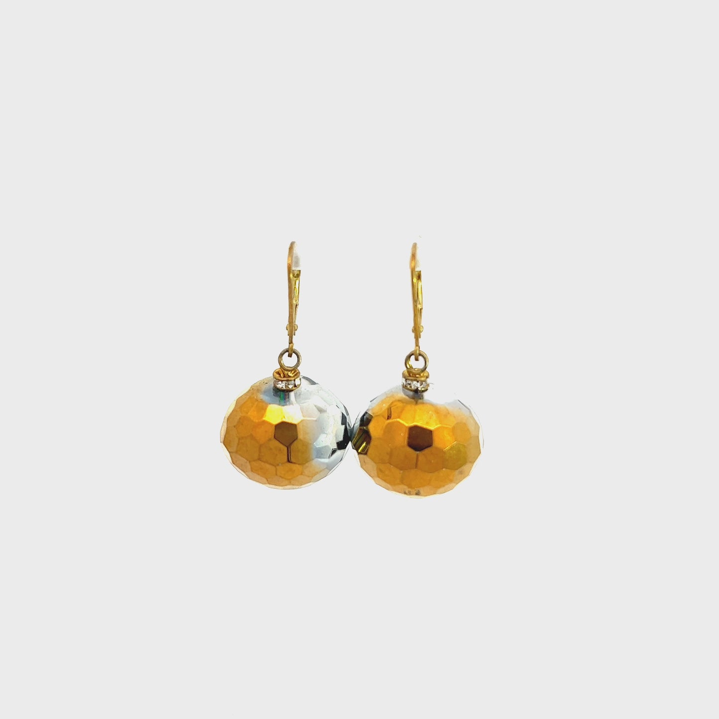 Load and play video in Gallery viewer, Golden Crystal Ball Dangle Earring
