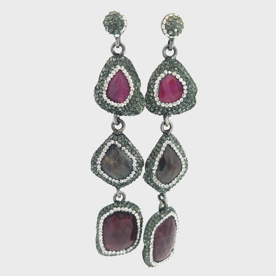 Load and play video in Gallery viewer, Multicolor Gemstone Long Earring
