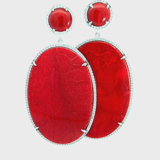 Load and play video in Gallery viewer, Red Coral and CZ Sterling Silver Statement Earring

