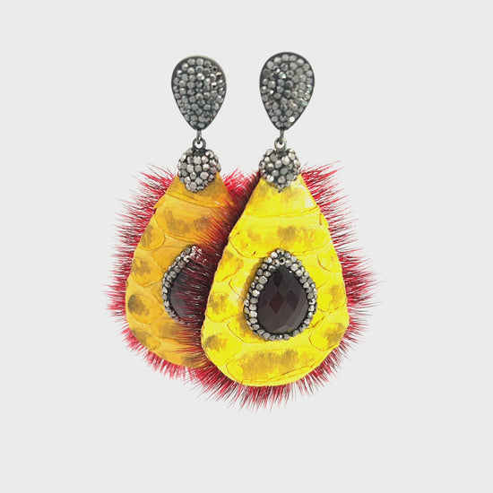 Load and play video in Gallery viewer, Yellow Leather Snakeskin Earring
