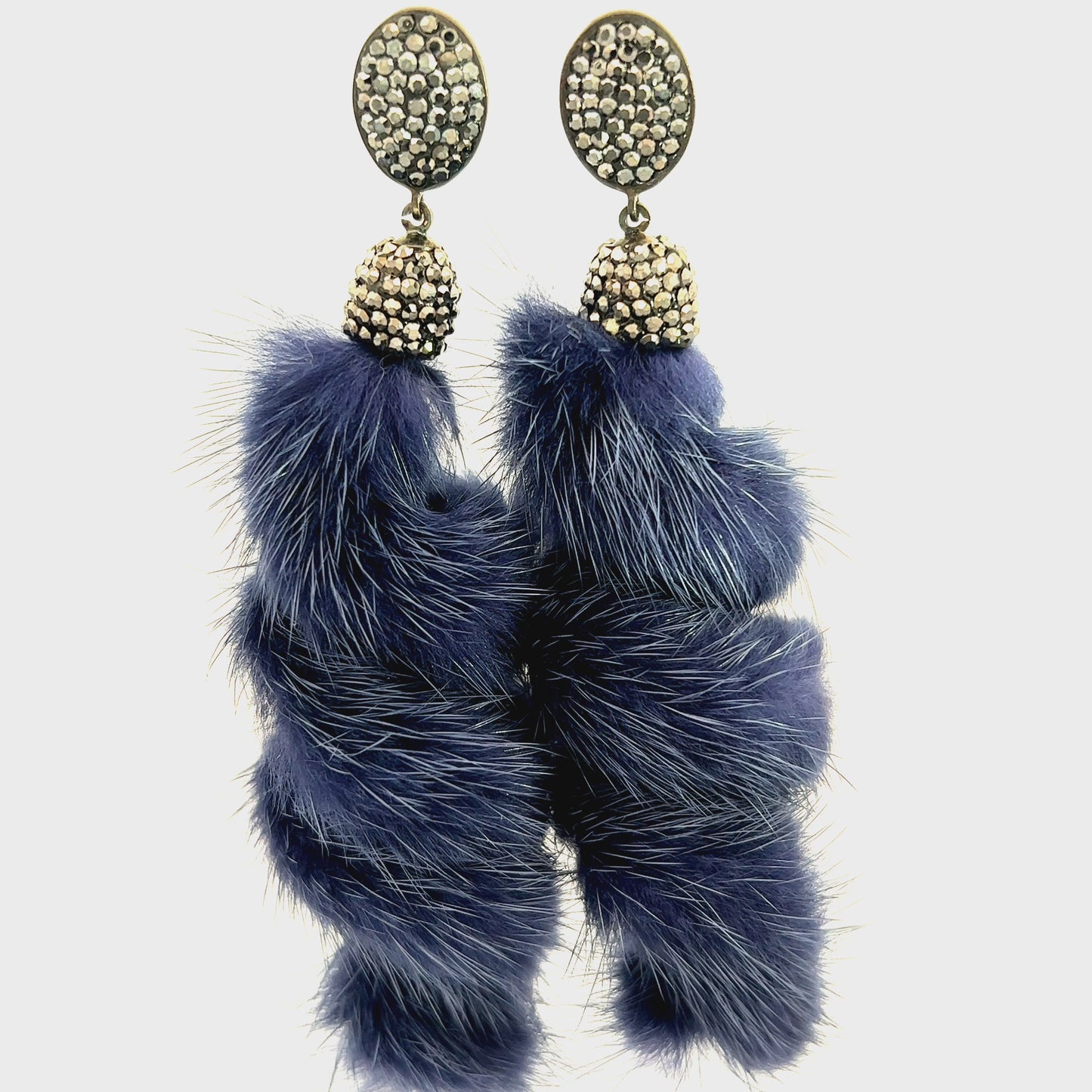 Load and play video in Gallery viewer, Navy Blue Fur Swirl Crystal Earring
