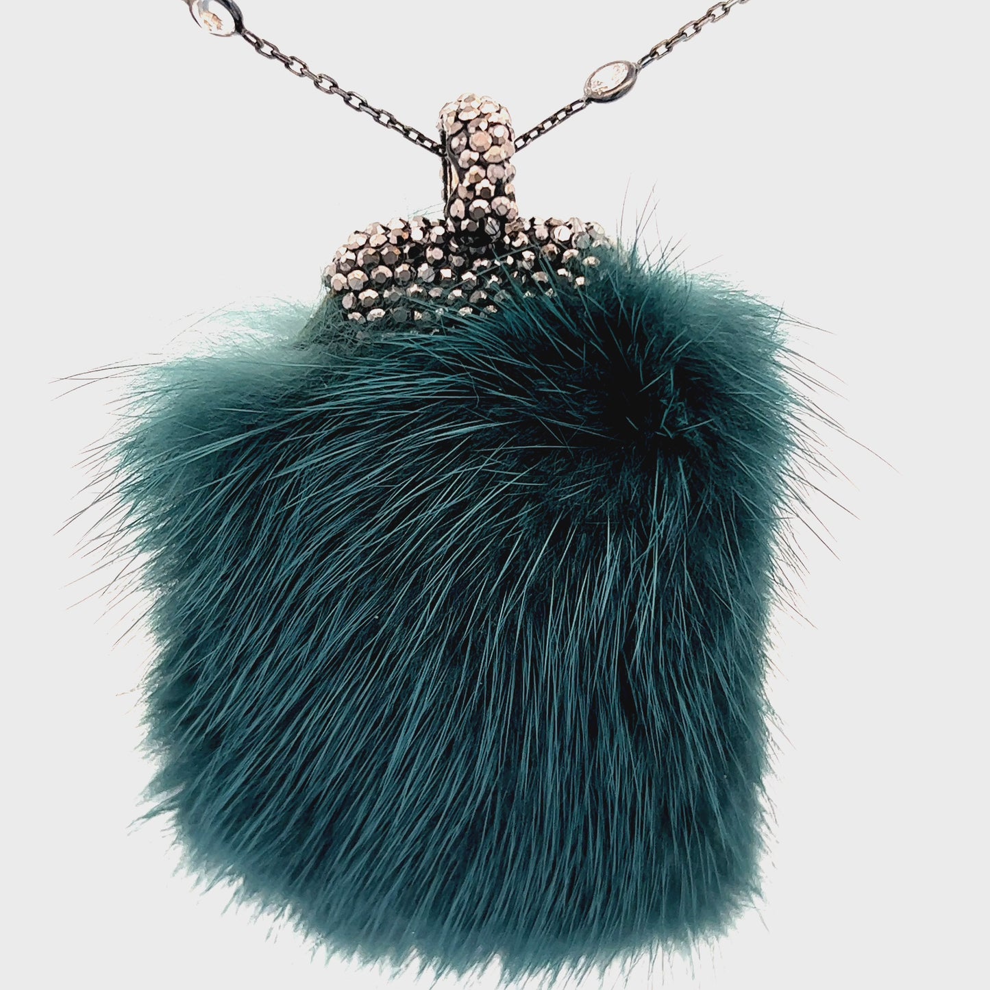 Load and play video in Gallery viewer, Teal Luxe Fur Crystal Pendant Sterling Silver Necklace
