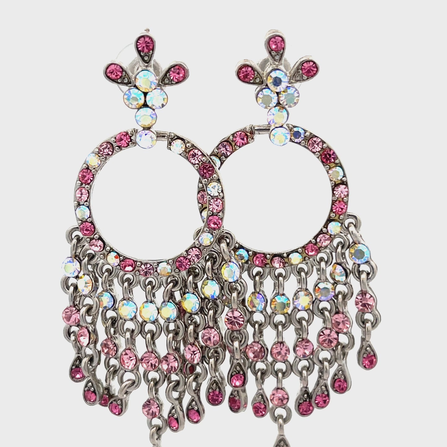 Load and play video in Gallery viewer, Pink Crystal Fringe Chandelier Earring
