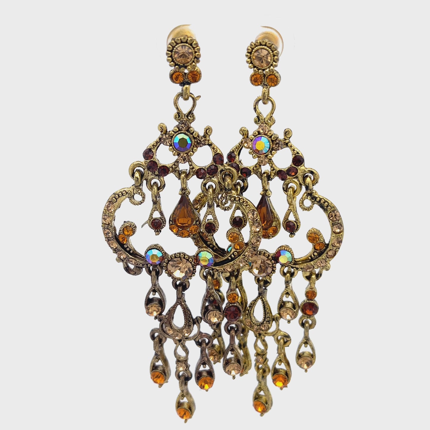 Load and play video in Gallery viewer, Champagne Gold Iridescent Large Chandelier Earring
