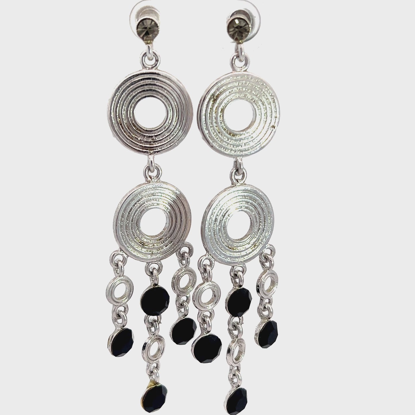 Load and play video in Gallery viewer, Silver &amp;amp; Black Circle Chandelier Earring
