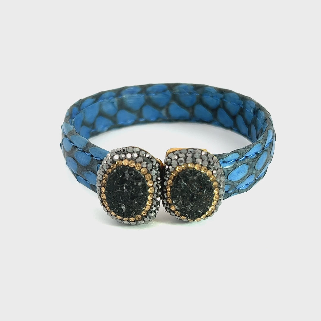 Load and play video in Gallery viewer, Blue Small Splendor Gemstone Leather Cuff Bracelet
