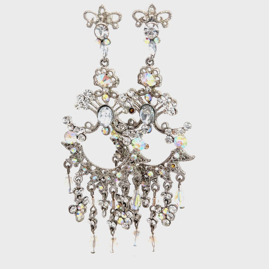 Load and play video in Gallery viewer, Iridescent Clear Crystal Chandelier Statement Earrings
