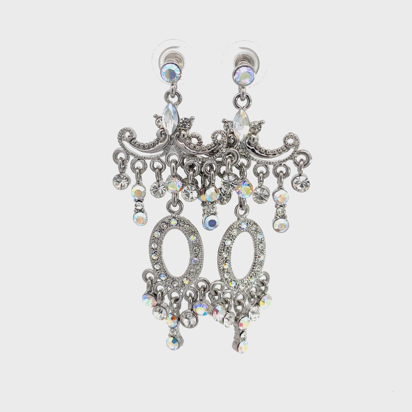 Load and play video in Gallery viewer, Iridescent Crystal Drape Chandelier Earring

