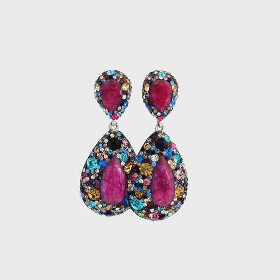 Load and play video in Gallery viewer, Fuschia Petite Prism Sterling Silver Gemstone Earring
