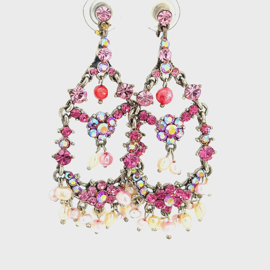 Load and play video in Gallery viewer, Pink &amp;amp; Pearl Chandelier Statement Earrings
