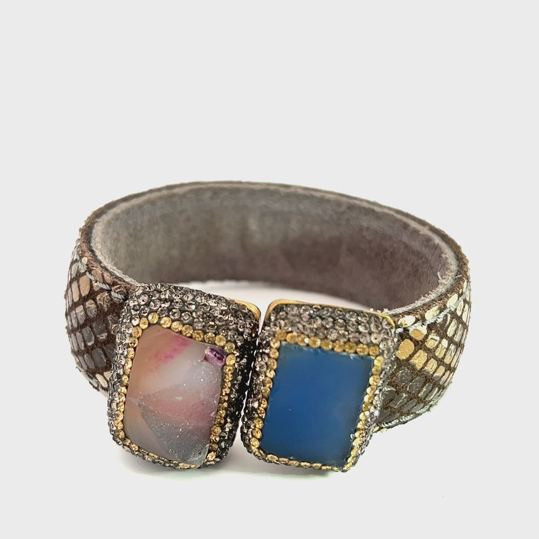 Load and play video in Gallery viewer, Pink &amp;amp; Blue Medium Gemstone Splendor Leather Bracelet
