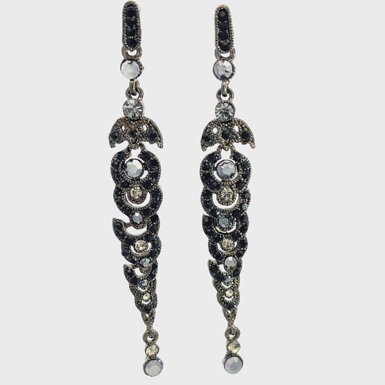 Load and play video in Gallery viewer, Black &amp;amp; Gray Crystal Drop Earring
