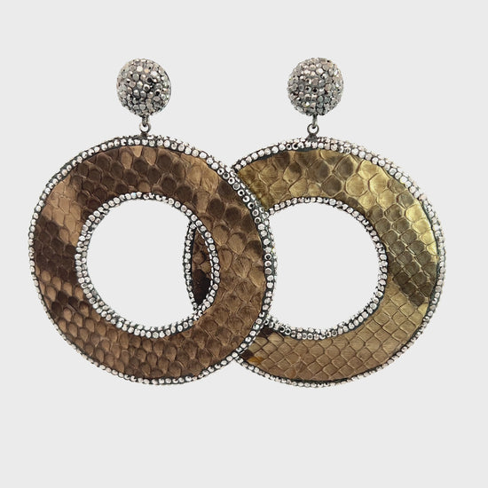 Load and play video in Gallery viewer, Tan Python Exotic Crystal Sterling Silver Earrings
