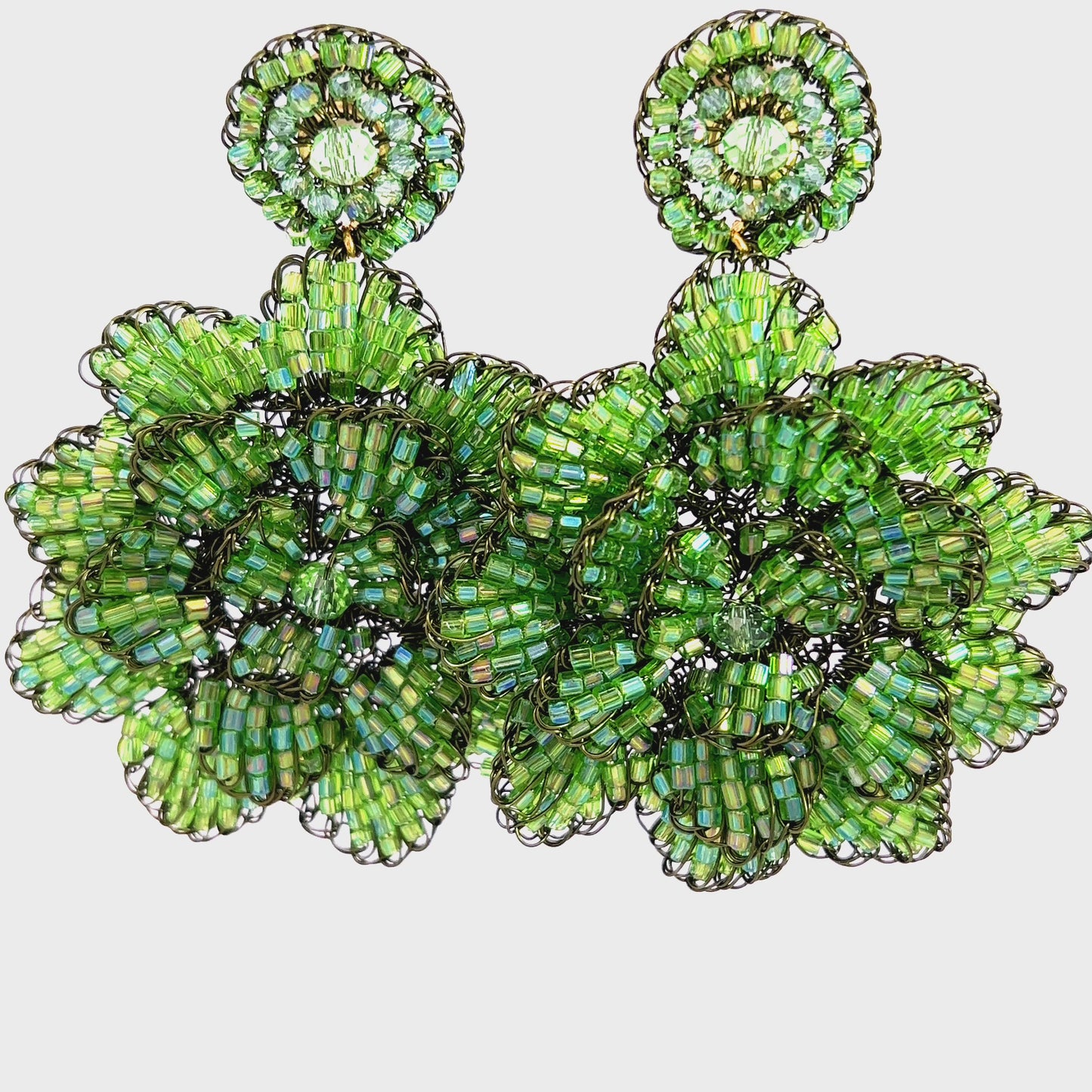 Load and play video in Gallery viewer, Green Crystal Floral Statement Earring
