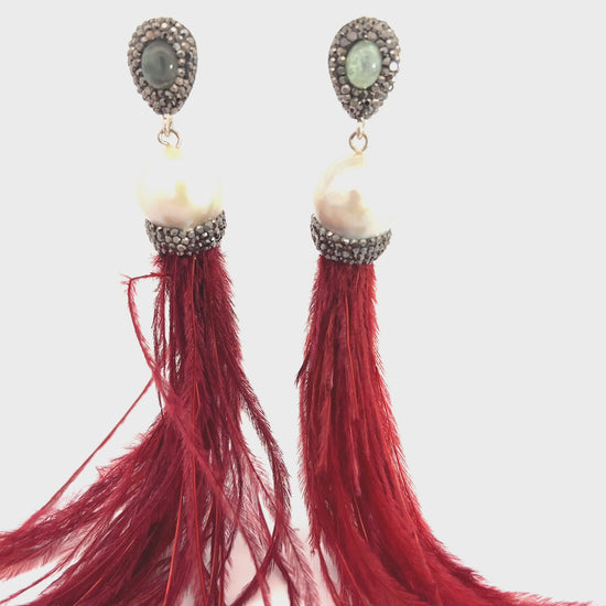 Load and play video in Gallery viewer, Red Feather Statement Earring with Crystals
