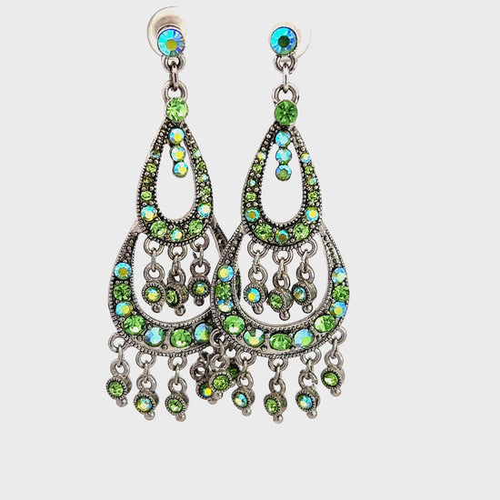 Load and play video in Gallery viewer, Green Crystal Chandelier Earrings
