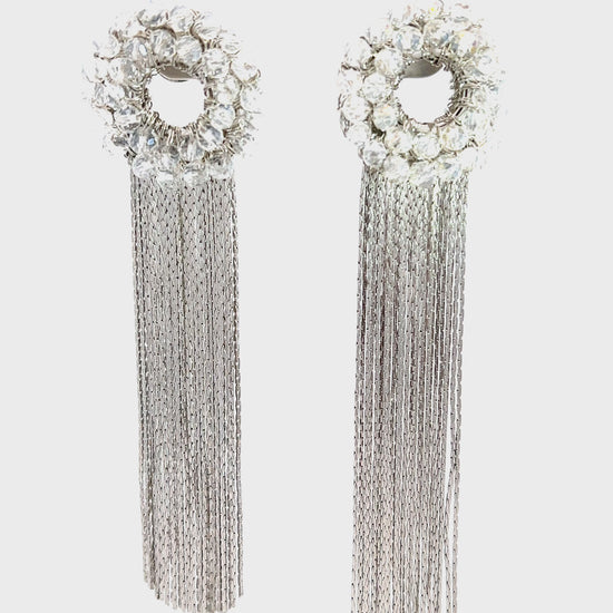 Load and play video in Gallery viewer, Silver Fringe &amp;amp; Clear Crystal Statement Earring
