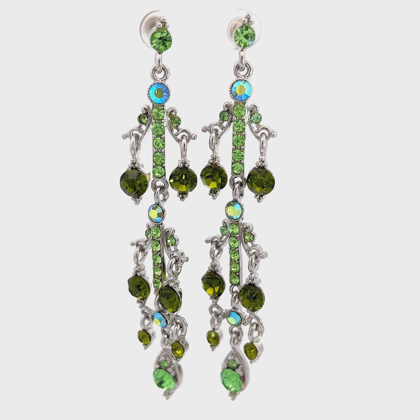 Load and play video in Gallery viewer, Green Crystal Long Chandelier Earrings
