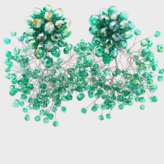 Load and play video in Gallery viewer, Green Crystal Sculpture Statement Clip On Earring
