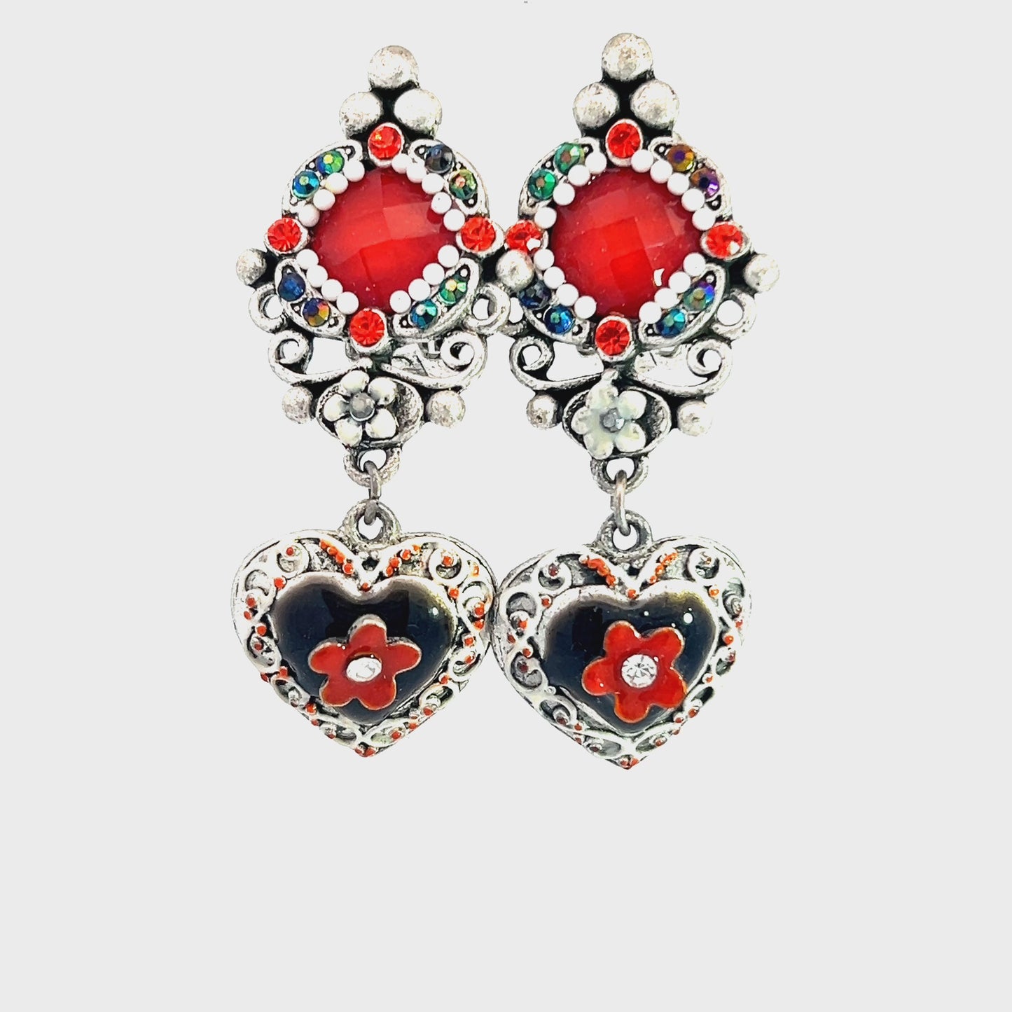 Load and play video in Gallery viewer, Red Floral Heart Dangle Earring
