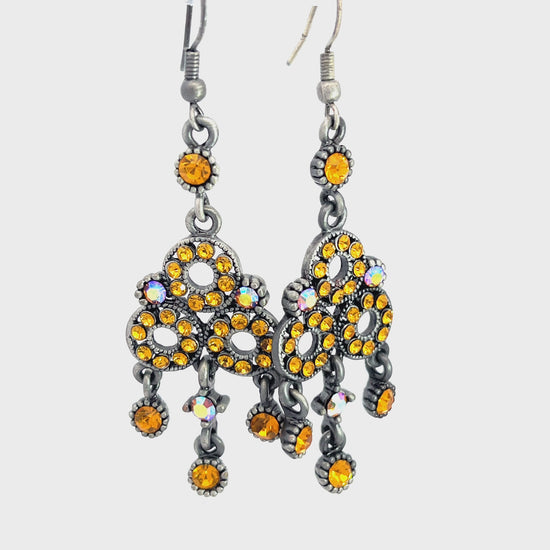 Load and play video in Gallery viewer, Gold Yellow Crystal Chandelier Loop Earring
