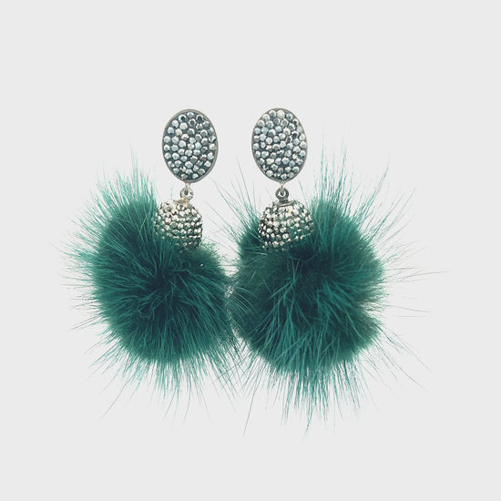Load and play video in Gallery viewer, Green Crystal Fur Ball Earring
