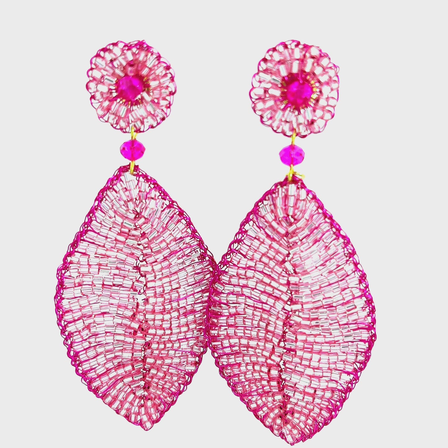 Load and play video in Gallery viewer, Pink Crystal Leaf Statement Earring
