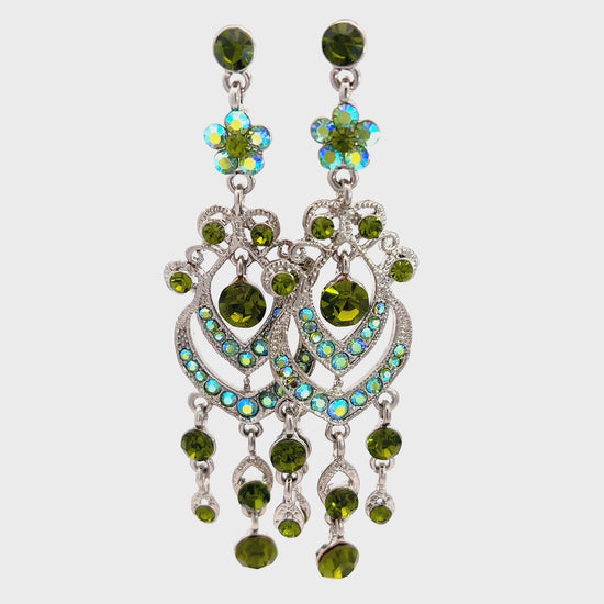 Load and play video in Gallery viewer, Green and Iridescent Crystal Chandelier Earrings
