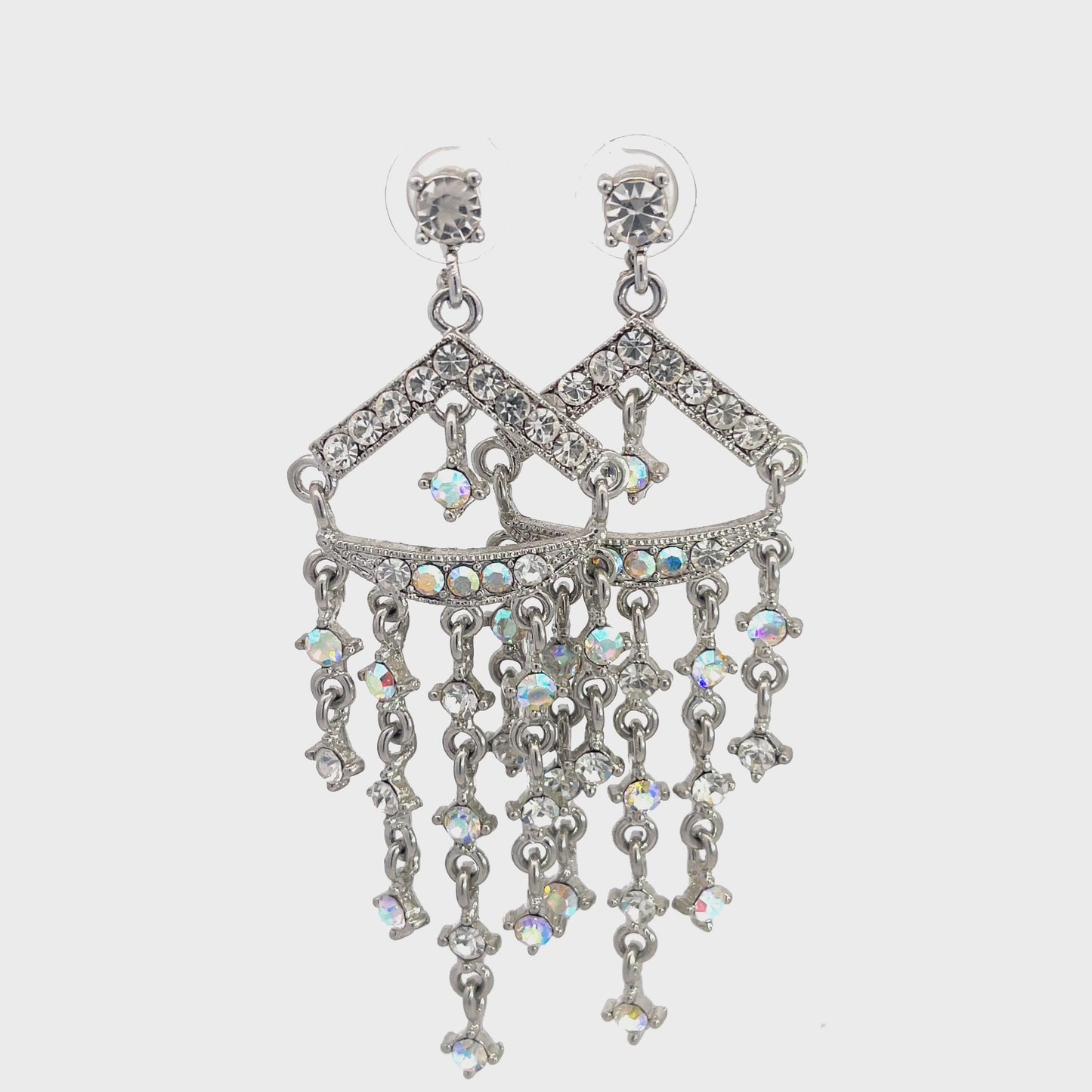 Load and play video in Gallery viewer, Iridescent Crystal Triangle Top Crystal Chandelier Earring
