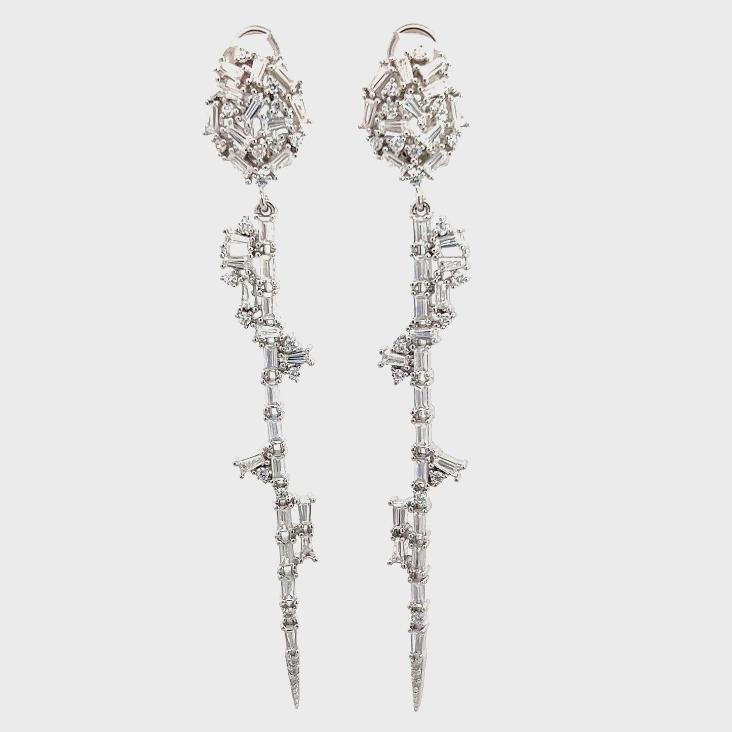 Load and play video in Gallery viewer, Crystal Baguette CZ Sterling Silver Drop Earring
