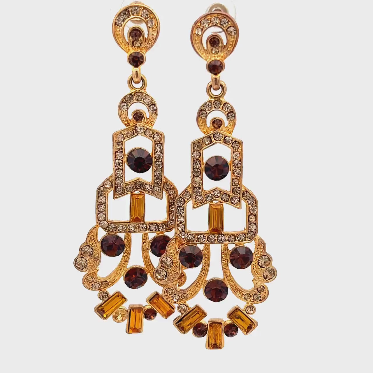 Load and play video in Gallery viewer, Brown &amp;amp; Amber Drop Earrings
