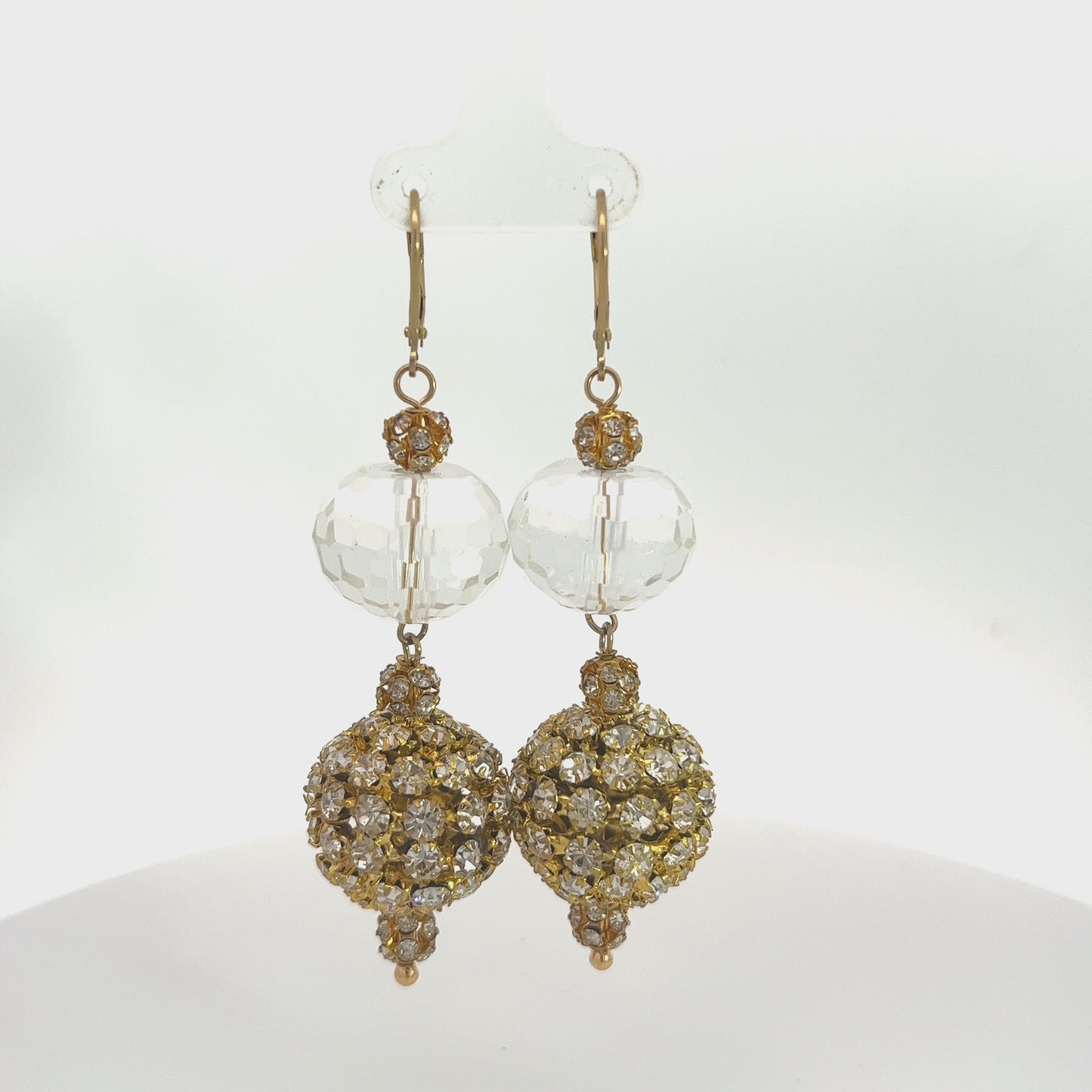 Load and play video in Gallery viewer, Gold Rhinestone Crystal Sphere Earring
