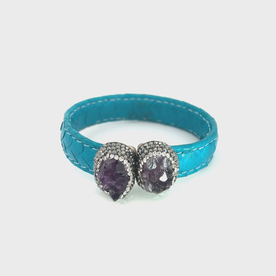 Load and play video in Gallery viewer, Turquoise Small Splendor Gemstone Leather Cuff Bracelet
