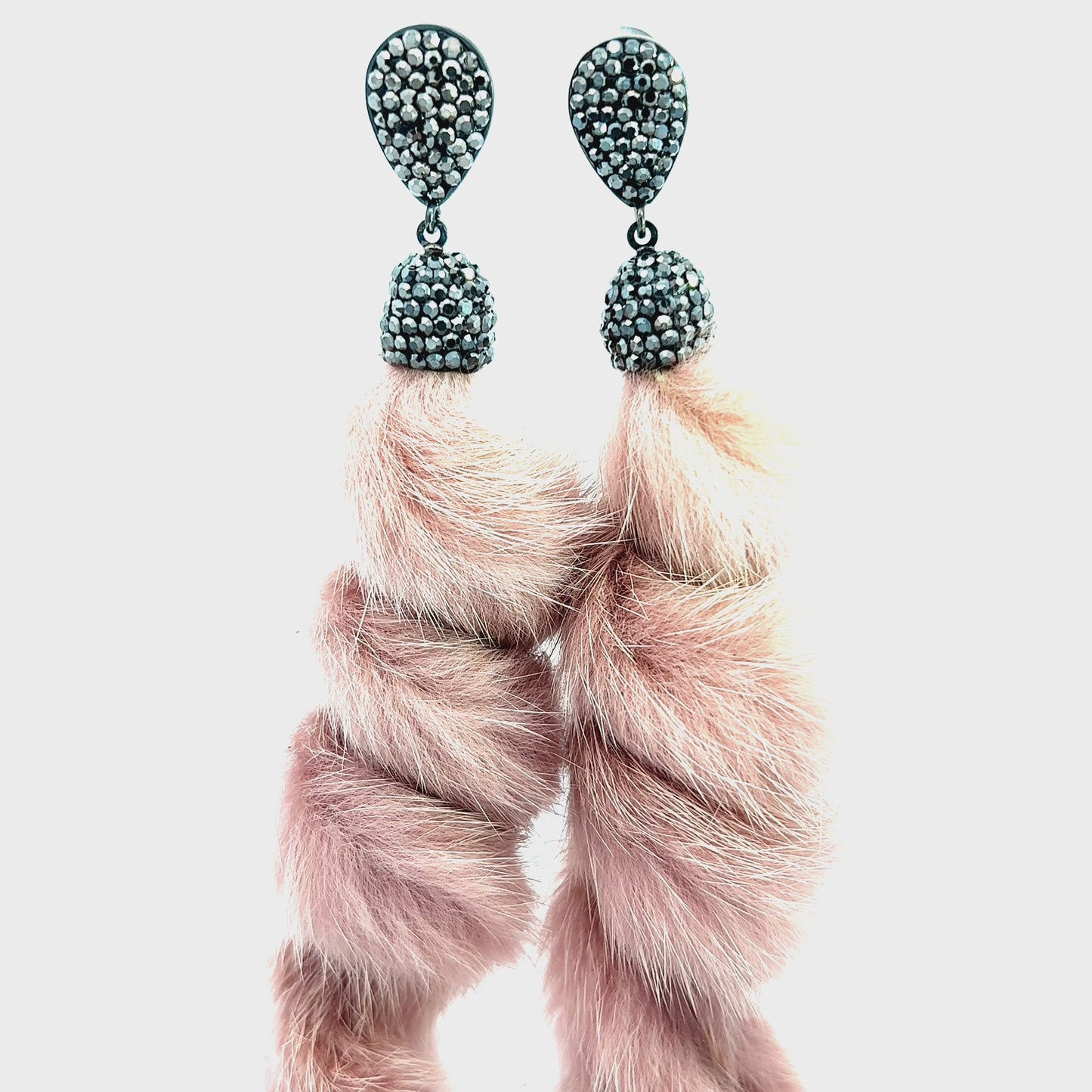 Load and play video in Gallery viewer, Light Pink Fur Swirl Crystal Earring
