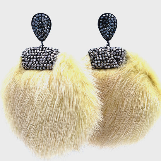 Load and play video in Gallery viewer, Yellow Fur and Crystal Statement Earring
