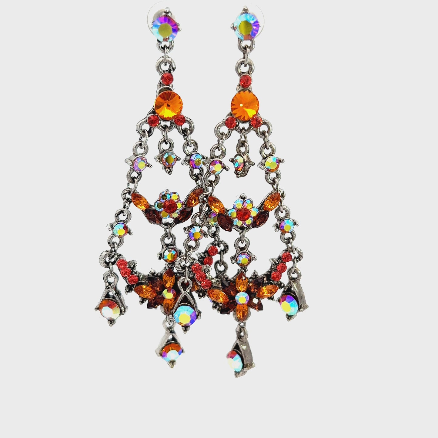 Load and play video in Gallery viewer, Orange Iridescent Crystal Chandelier Earrings
