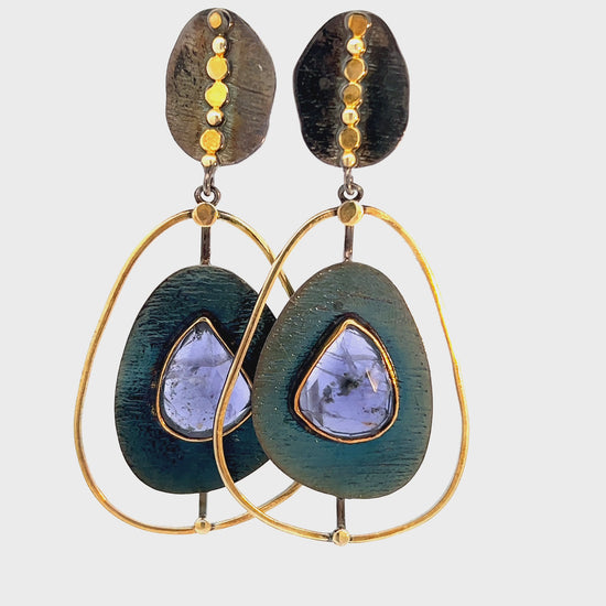 Load and play video in Gallery viewer, Sterling Silver &amp;amp; Gold Tear Drop Gemstone Earring
