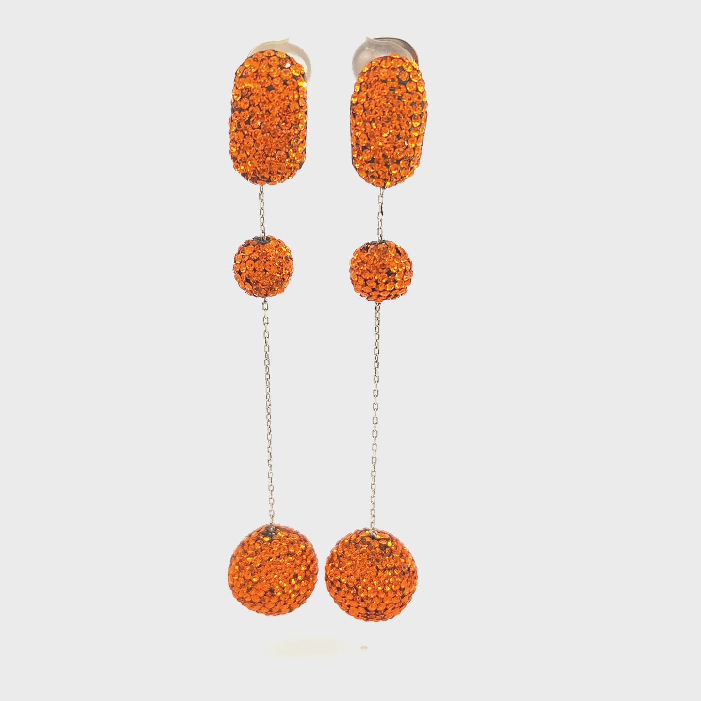 Load and play video in Gallery viewer, Orange Long Crystal Ball Sterling Silver Party Earring
